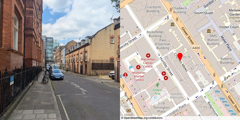 A picture and map of the mews