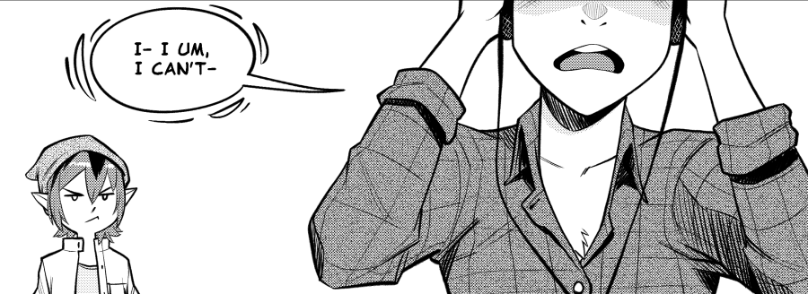 Nix is nervous while Kay looks on upset. Nix: "I- I um, I can't-"