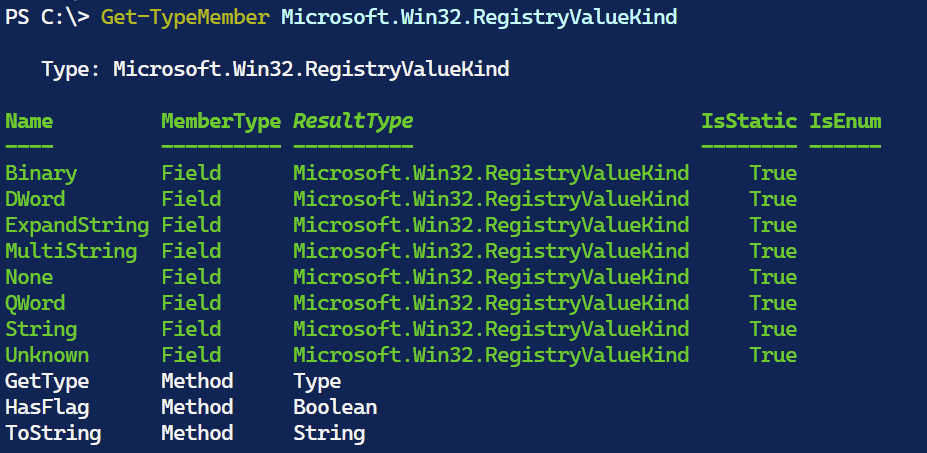 Registry Value Kind options