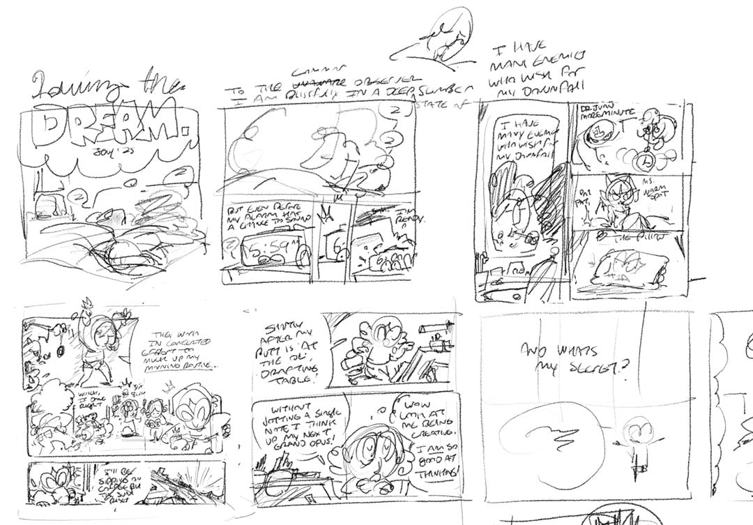 Rough sketches for a future short called Living the Dream.