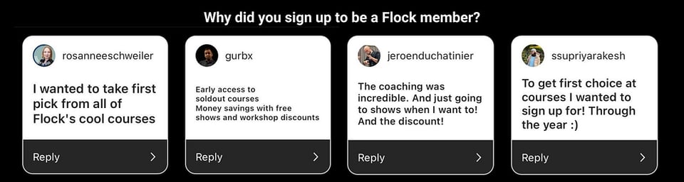 screenshots van eerdere ervaringen van blije members