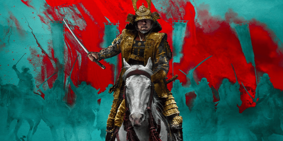 An awesome samurai rides a horse.