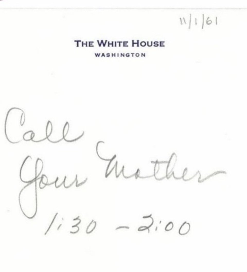 A note to President Kennedy from his Secretary, Evelyn Lincoln