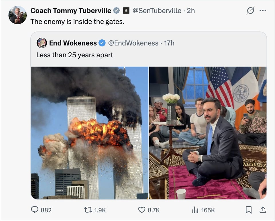 Trump buddy Senator Tommy Tuberville has been provoking hatred again the New York City Mayor too.
