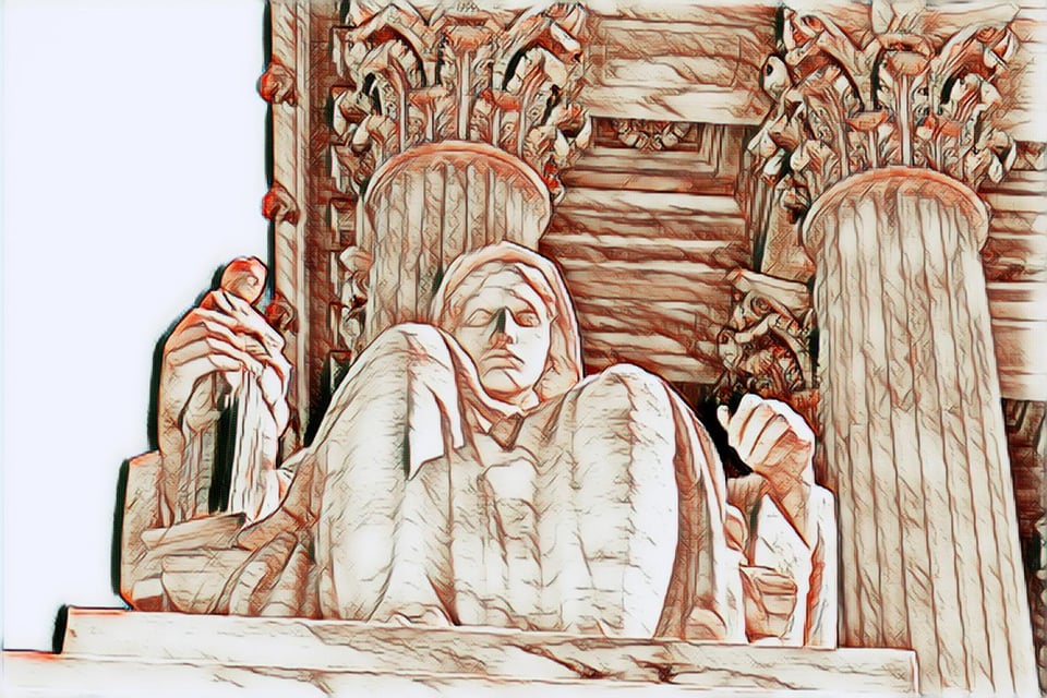 A filtered image of the statue in front of the Supreme Court