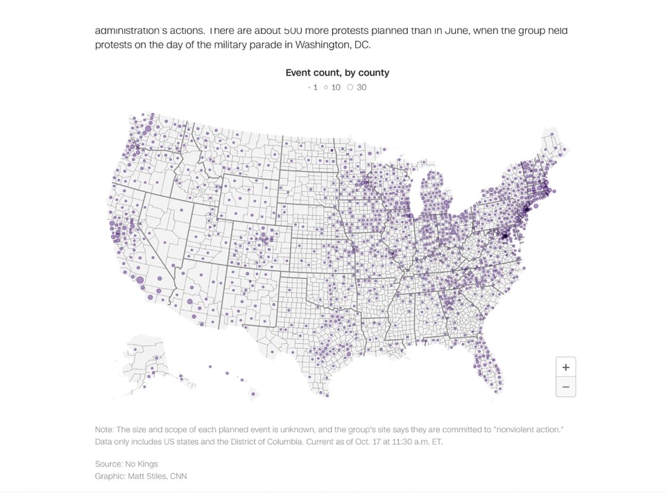 Map of No Kings protests