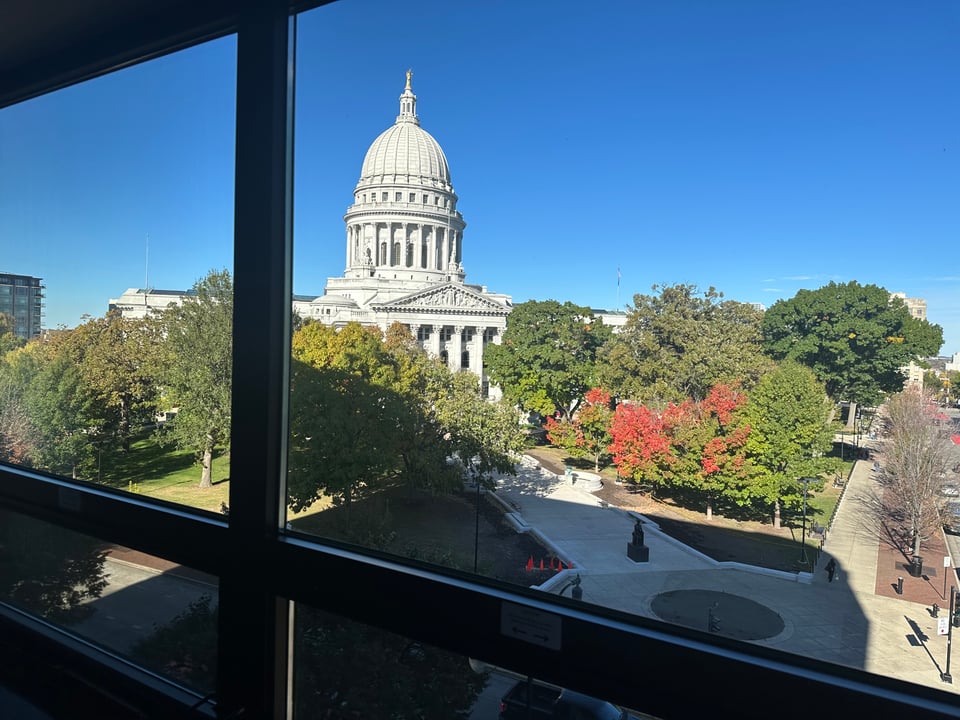 a gorgeous view of Madison's capital building on a clear fall afternoon