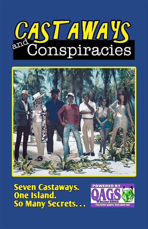 The cover of Castaways and Conspiracies, featuring characters who look similar to those from Gilligan's Island
