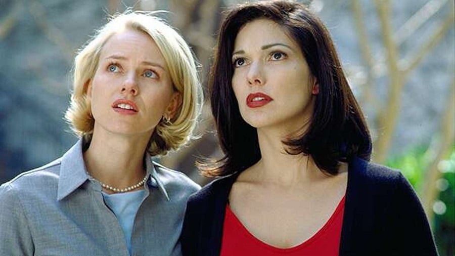 Frame from the movie Mulholland Drive, featuring Naomi Watts and Laura Harring.