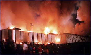 Exterior of the Beverly Hills Supper Club showing fire damage in the aftermath of the May 28, 1977 fire