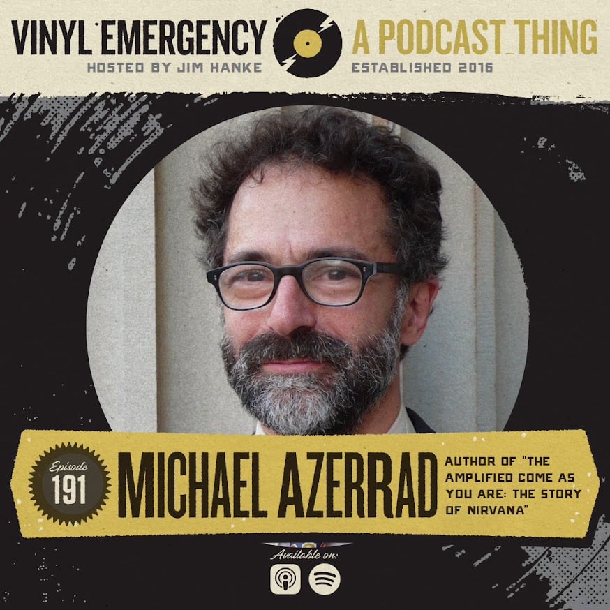 Promo photo for Vinyl Emergency podcast episode with Michael Azzerad