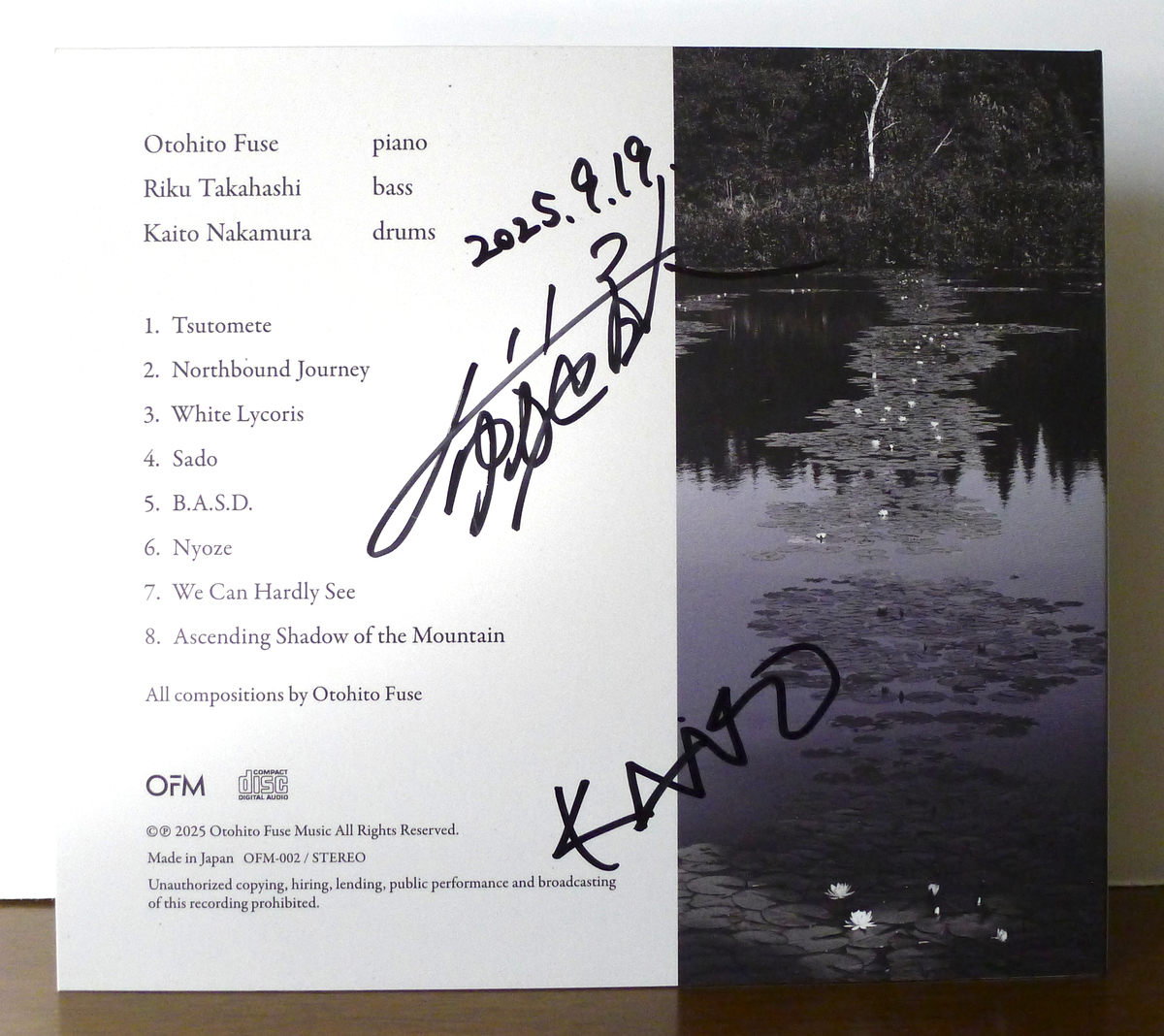 Back cover of CD “Thus Have I Heard” by Otohito Fuse Trio