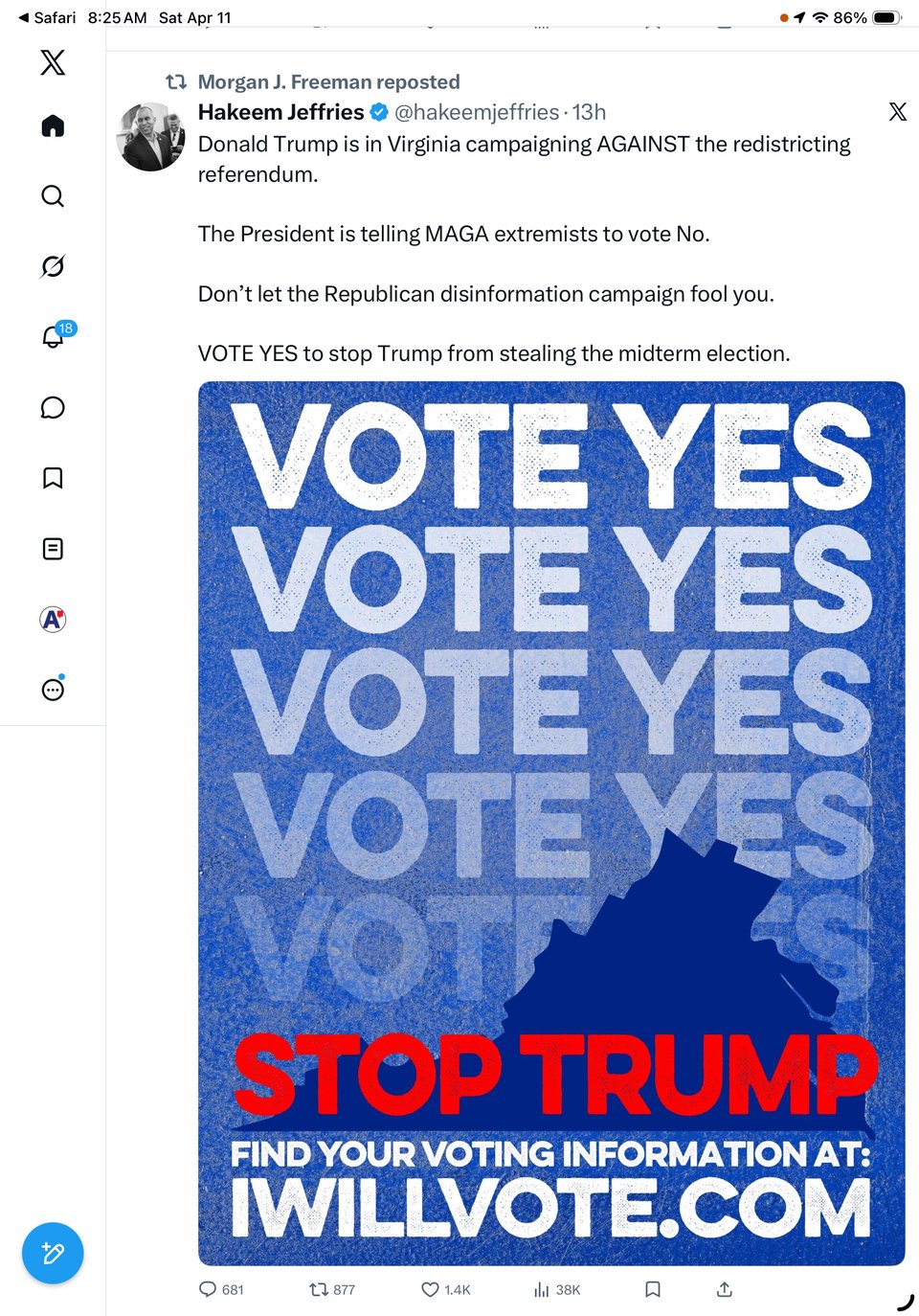 If you do one thing today for the midterms, spread the word to Virginians to vote YES. Make a call.Post on social media. Vote yourself if you live in VA.