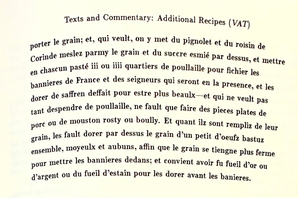 A page of medieval French talking pork pie!