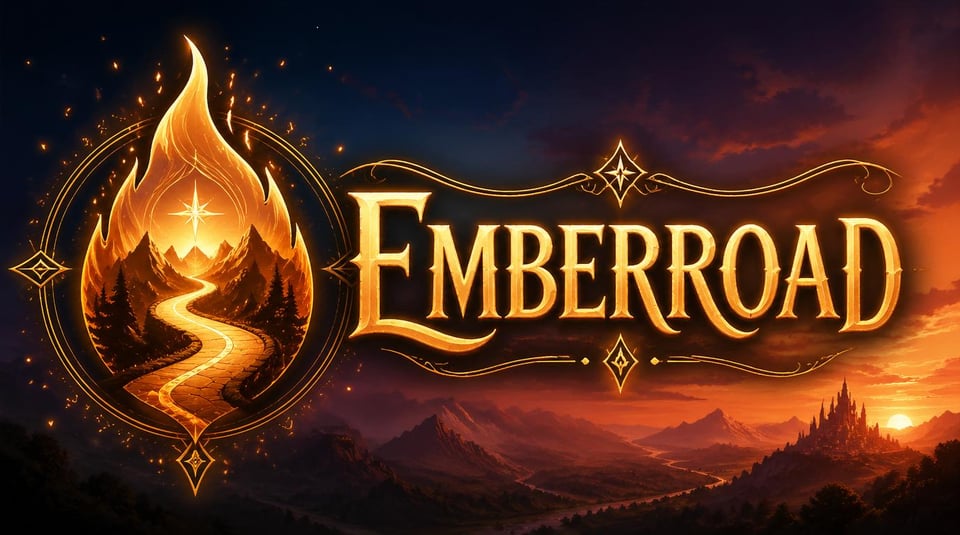 A logo reading "Emberroad" and depicting a fire-shaped symbol containing path winding into the distance.