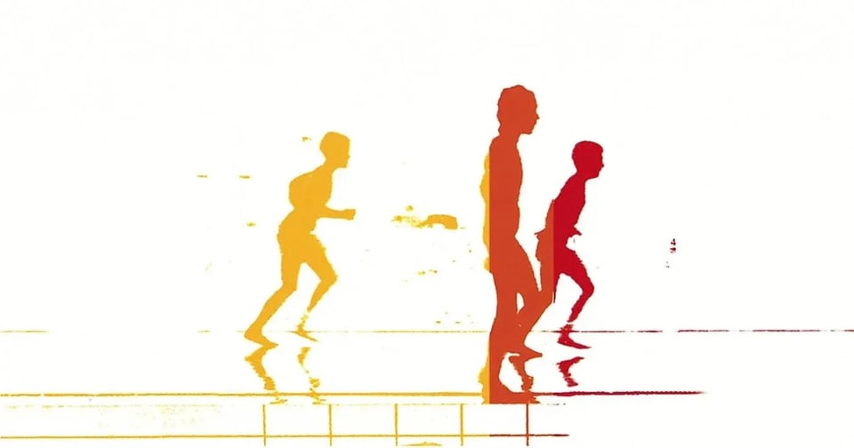 A abstract graphic of people walking from Zero 7's album Simple Things.