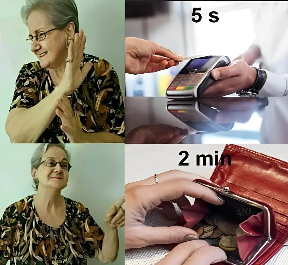 meme about paying with change at the Kasse