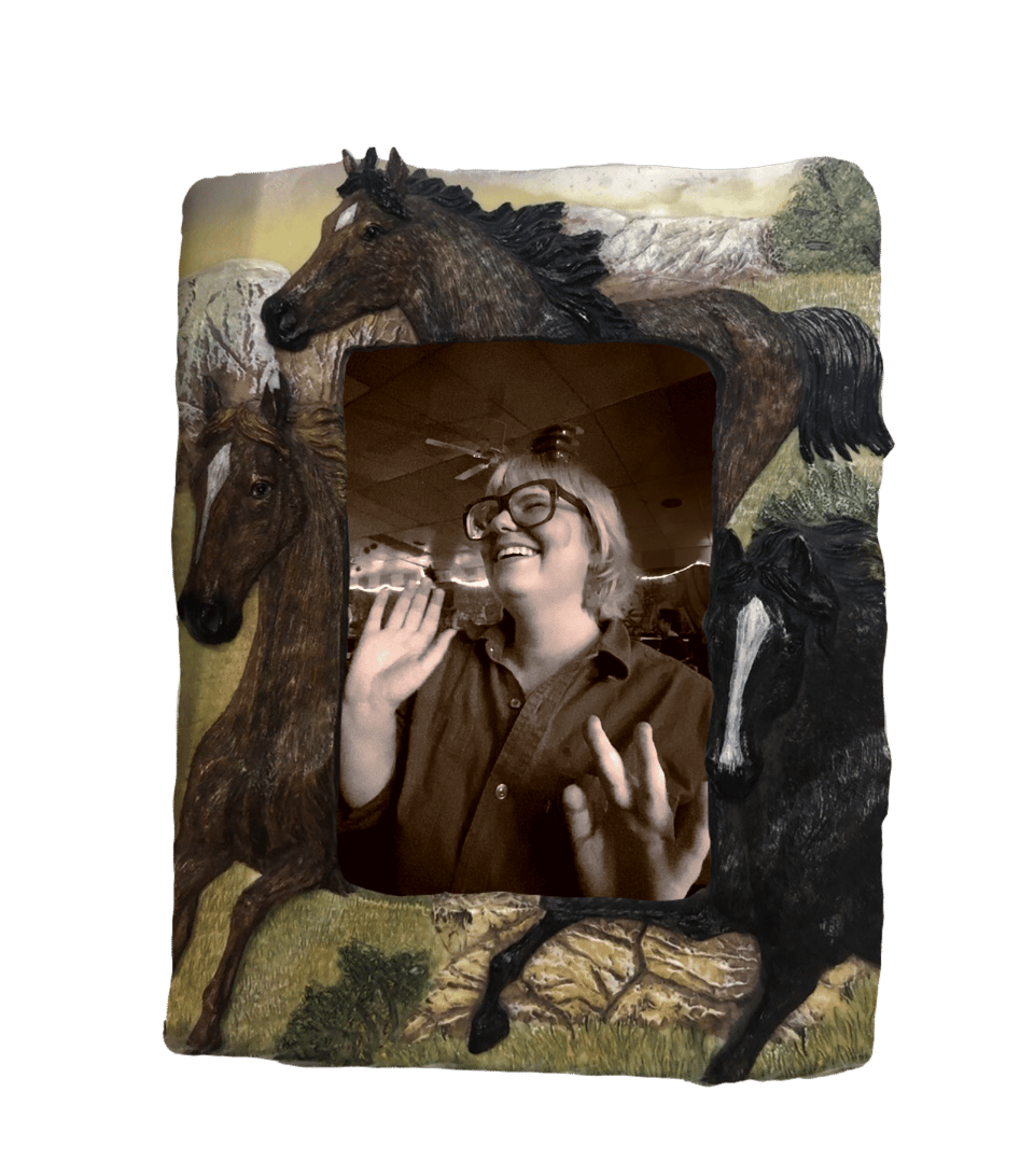 image of Tessa in a horse frame