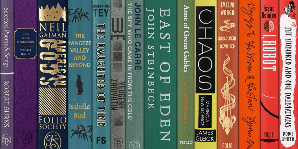 The spines of a collection of books.