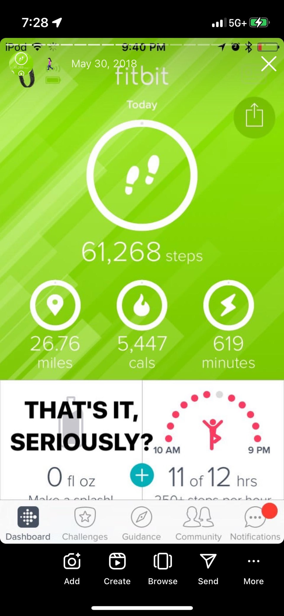 A screenshot from my IG stories, a screenshot of my walk in 2018, 26.76 miles and 61,268 steps.