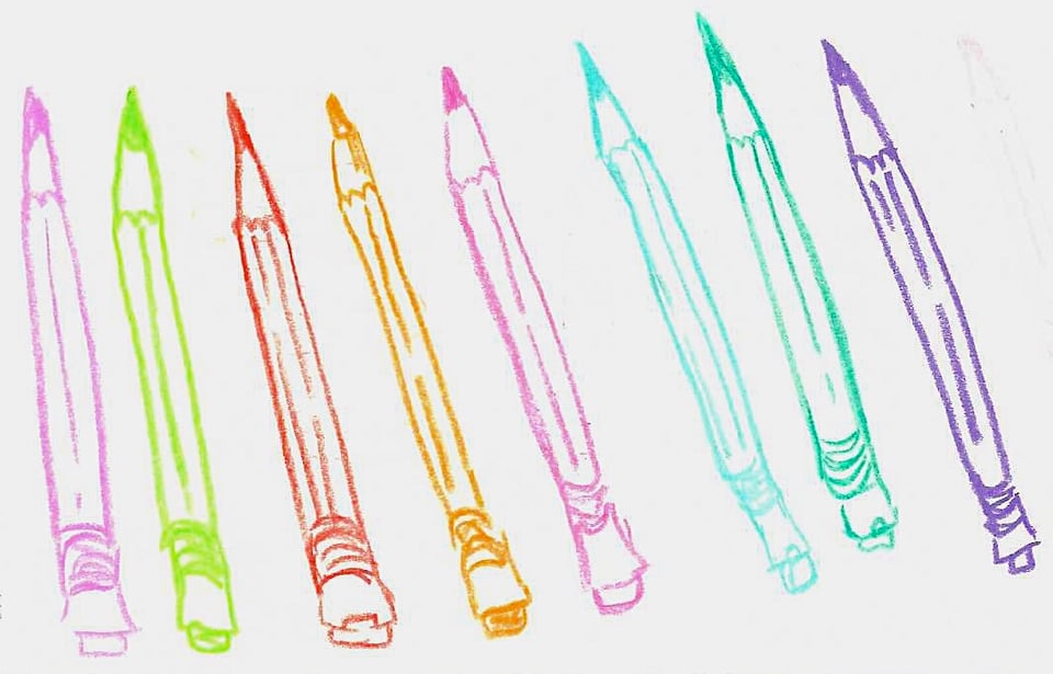 Drawing of pencils in many colors.