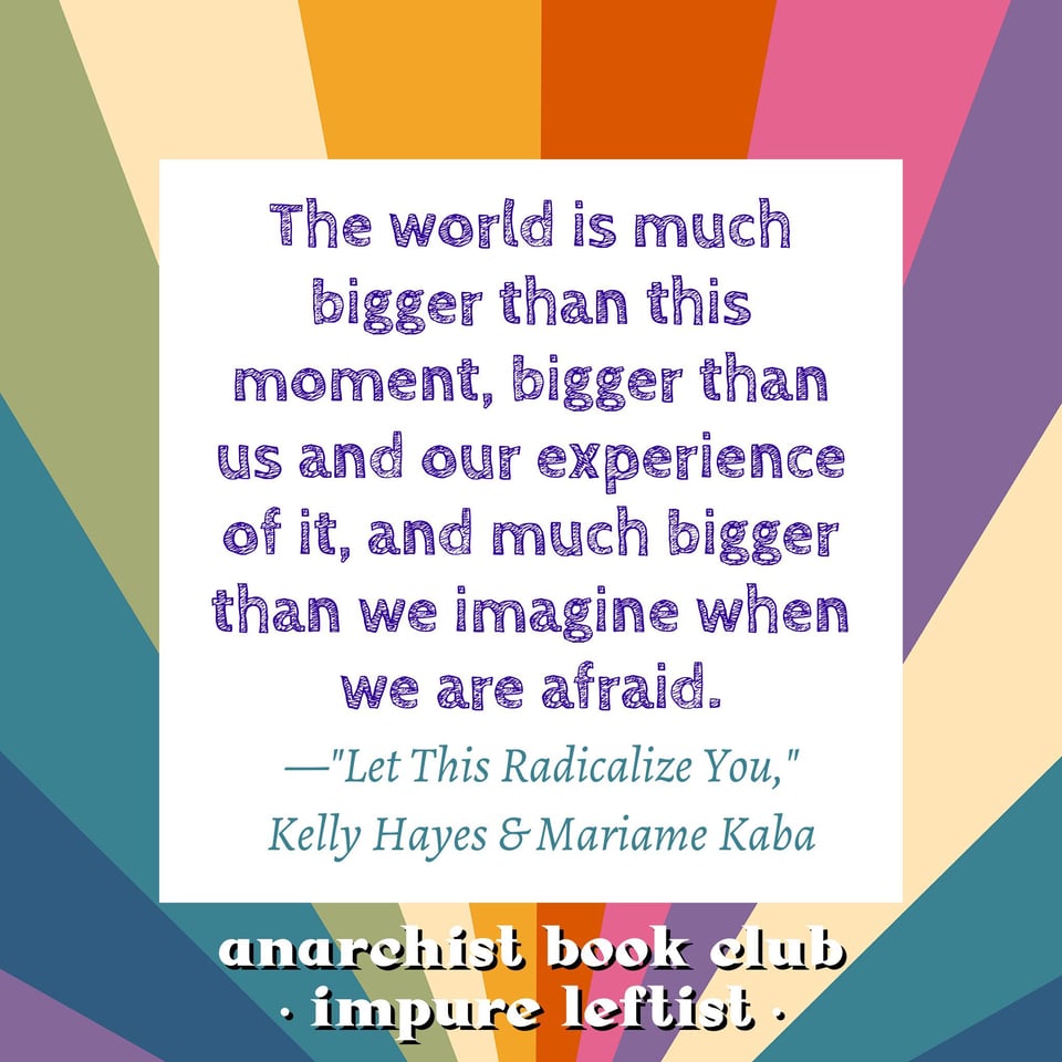 "The world is much bigger than this moment, bigger than us and our experience of it, and much bigger than we imagine when we are afraid." — "Let This Radicalize You," Kelly Hayes & Mariame Kaba
