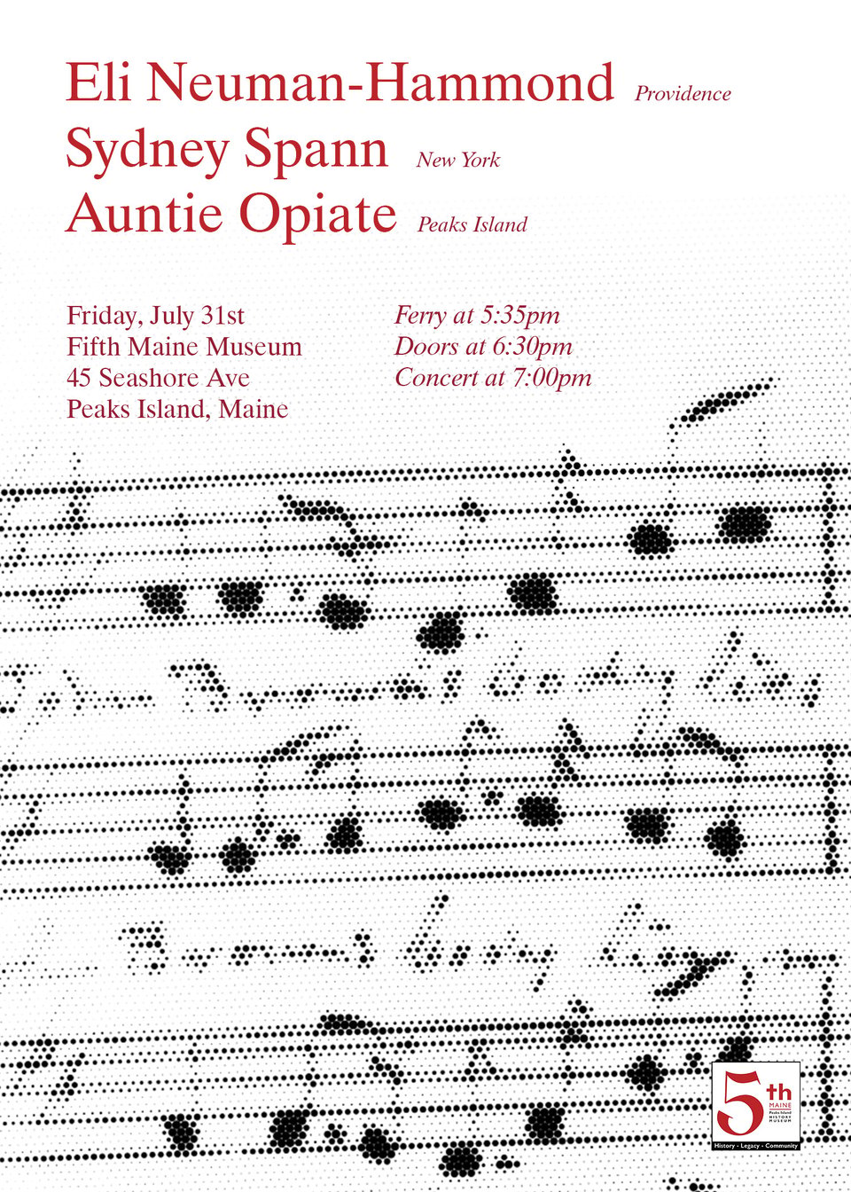 A poster for the concert at the fifth maine.