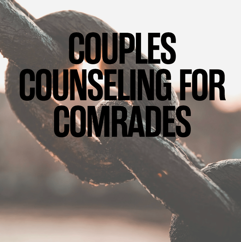 A chain link in the sun with text that reads "couples counseling for comrades"