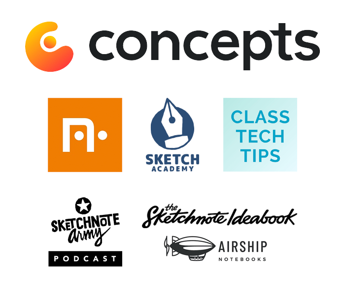 Sponsors of the ISC24TX - Concepts App, Neuland markers, the Sketch Academy, Class Tech Tips, the Sketchnote Army, and the Sketchnote Ideabook with Airship Notebooks