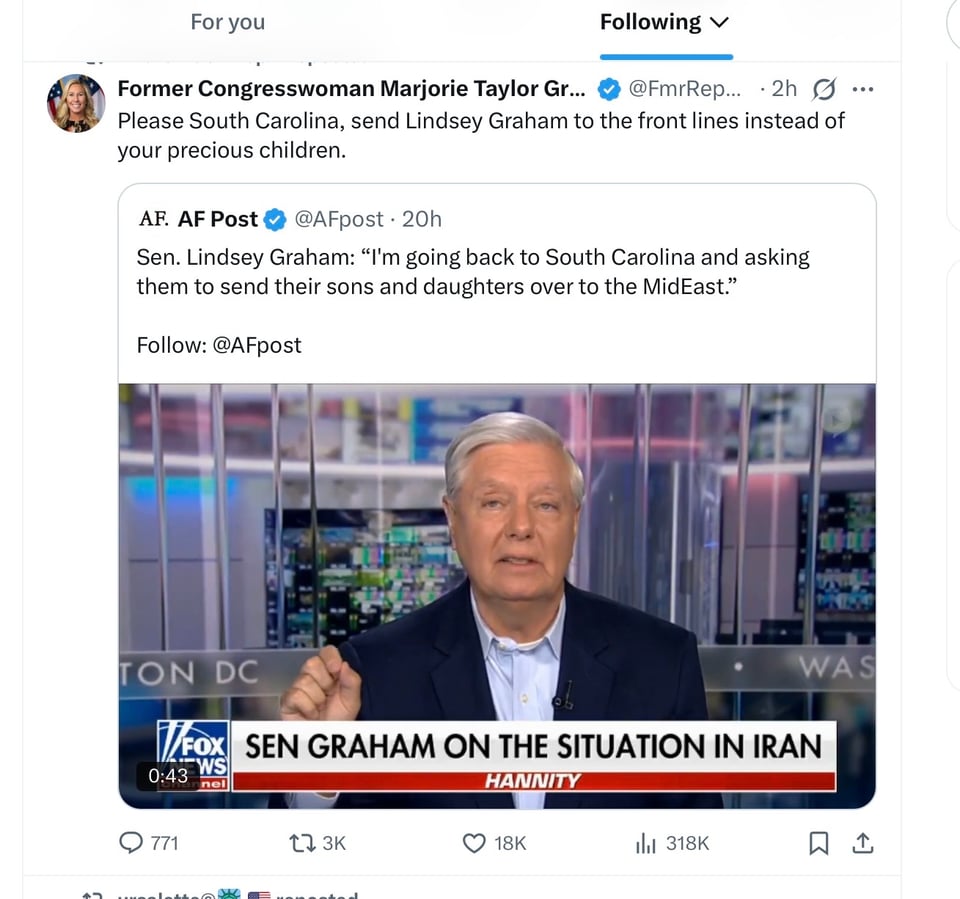 Lindsay Graham is a big supporter of Trump’s war and he supports a draft.