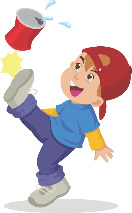 a boy kicking a can