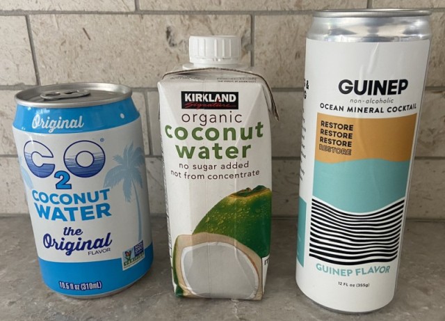 Picture of coconut water and another electrolyte drink