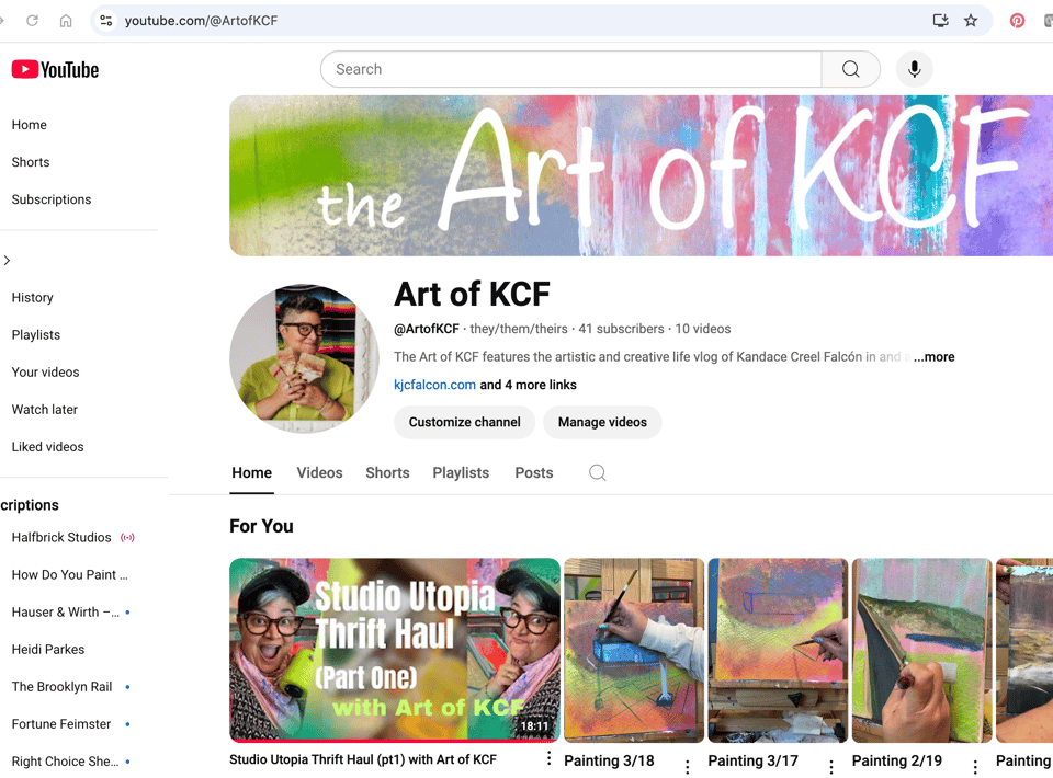 screenshot of YouTube channel landing page for @ArtofKCF