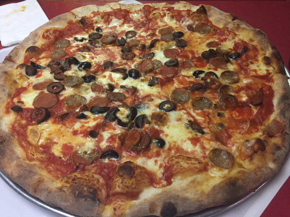 bubbling, perfect pizza at Sam's in Cobble Hill, Brooklyn