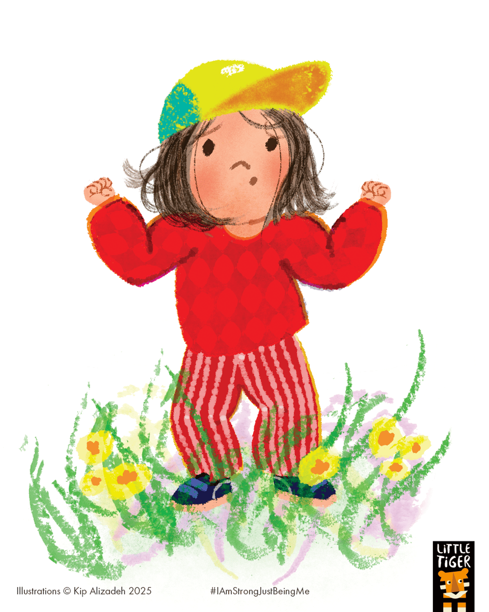 An illustration of Bean from I Am Strong Just Being Me, looking puzzled