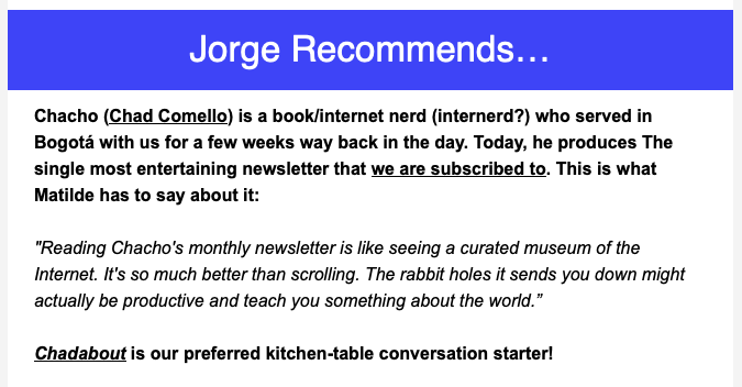 Jorge Recommends Chadabout