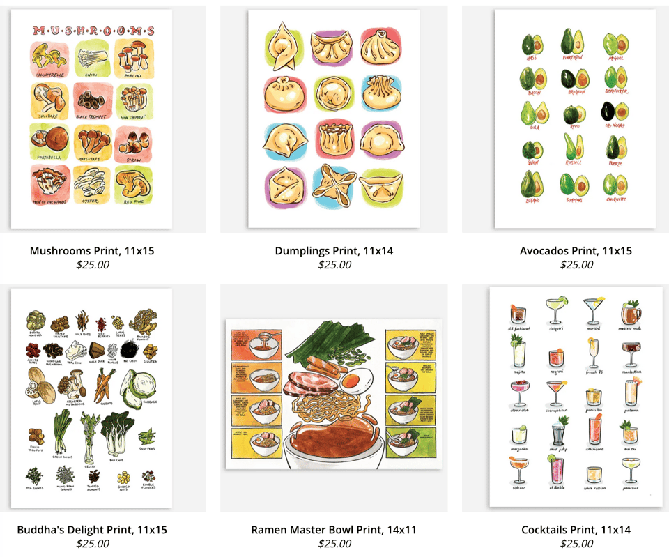 a selection of food art prints for sale at sarahbecan.com