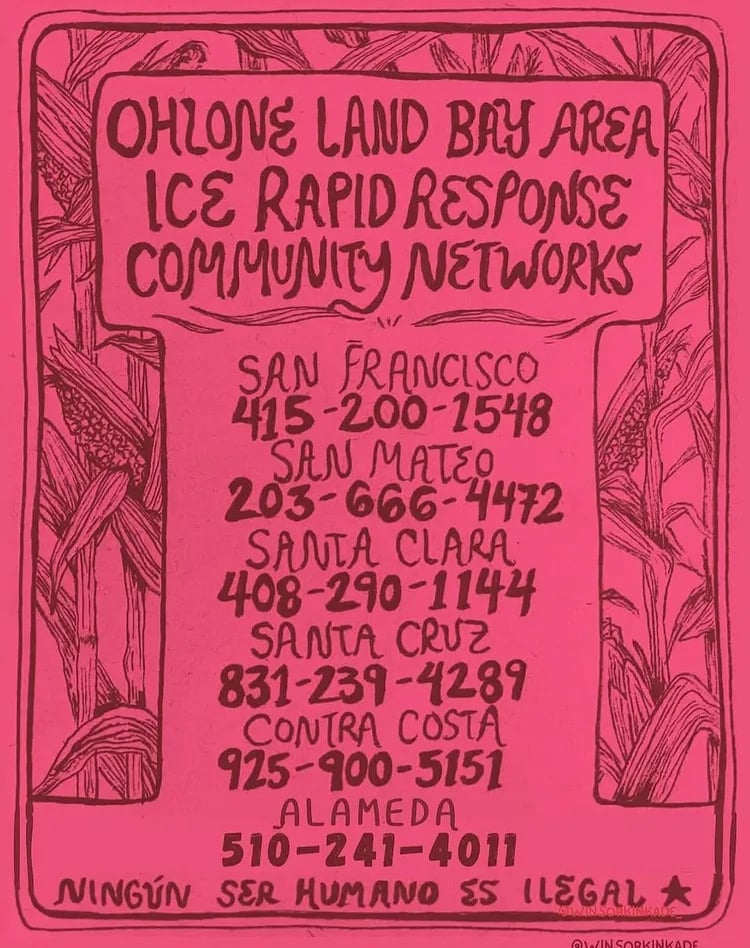 Photo description: A list of phone numbers of rapid response hotlines in the SF Bay Area.