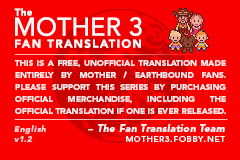 The Mother 3 Fan Translation cracktro screen.