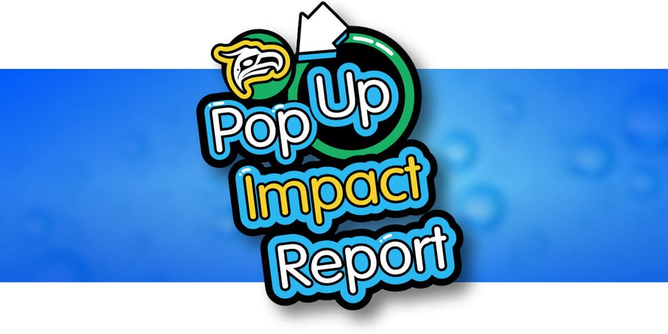 A blue graphic with bubble-like font that says Pop Up Impact Report