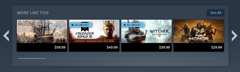 The current recommendations you may see from My Liege on the steam storefront. Note how they are all medieval or management games!