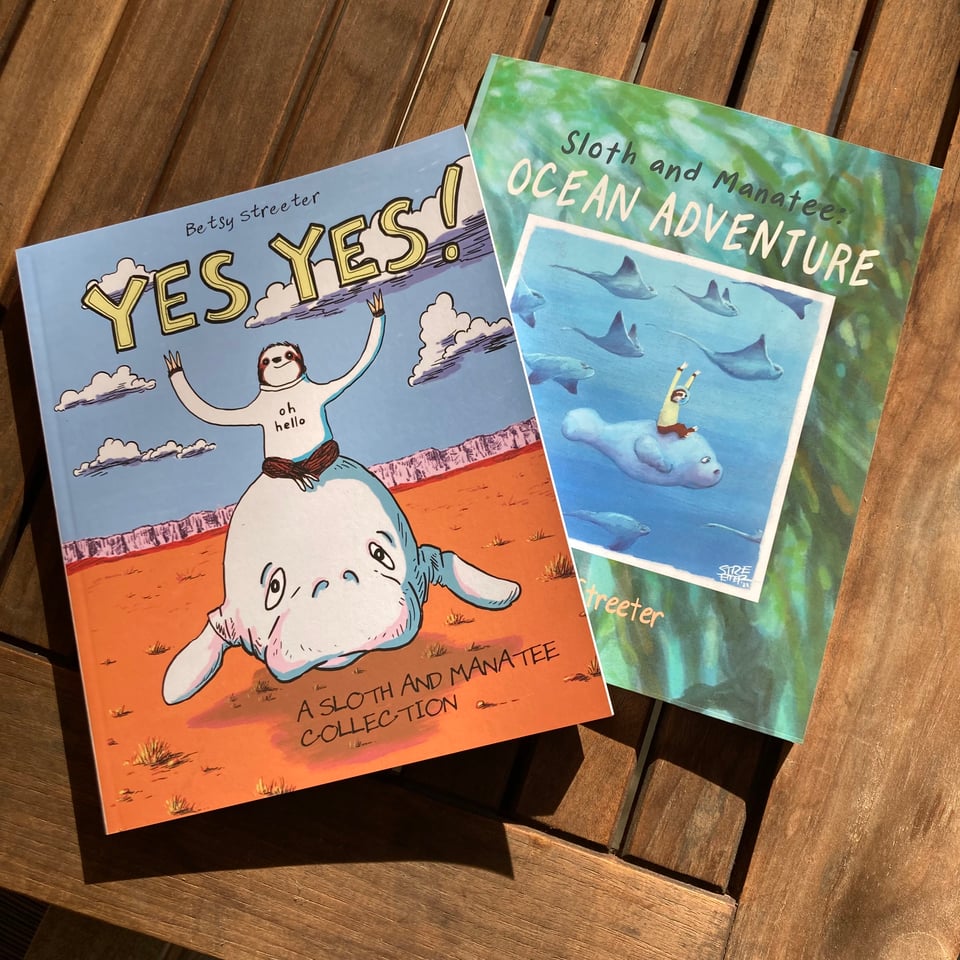 Photo of copies of the two Sloth and Manatee books