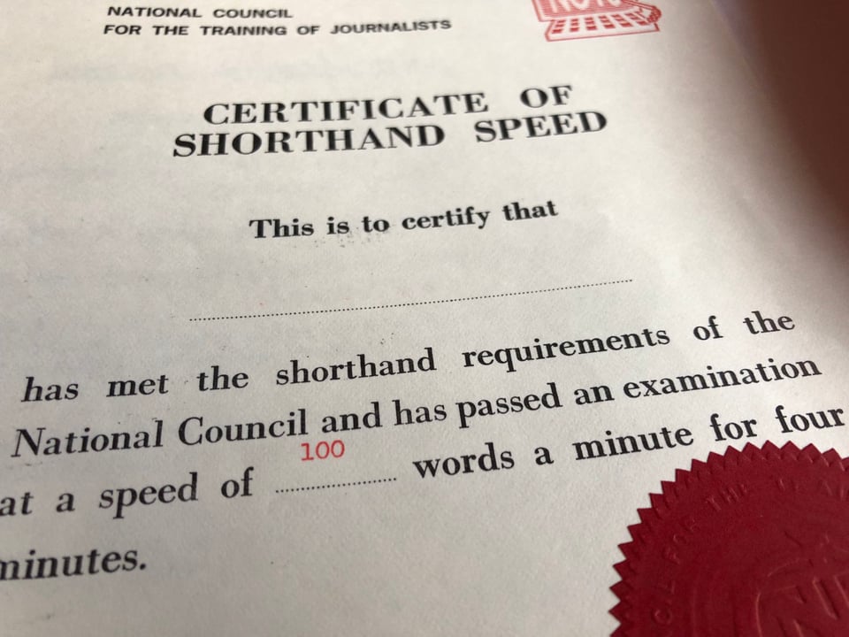 NCTJ - Certificate of Shorthand Speed