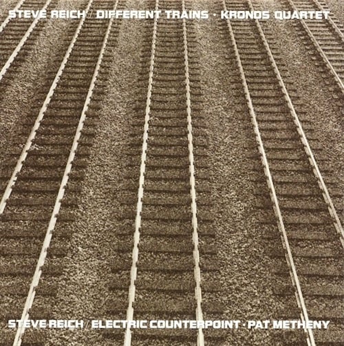 A brown-tinted photo of railroad tracks. There are five of them, each right next to each other, and arranged vertically from the top of the frame to the bottom. The idea is also to suggest the frets of a guitar, as half the album is about trains and the other half is a composition just for guitar.