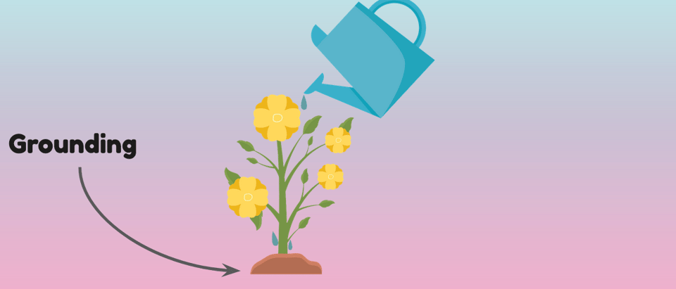 The same image as above, but now the word grounding is to the left of the plant, with an arrow going from the word to the ground the plant is growing from
