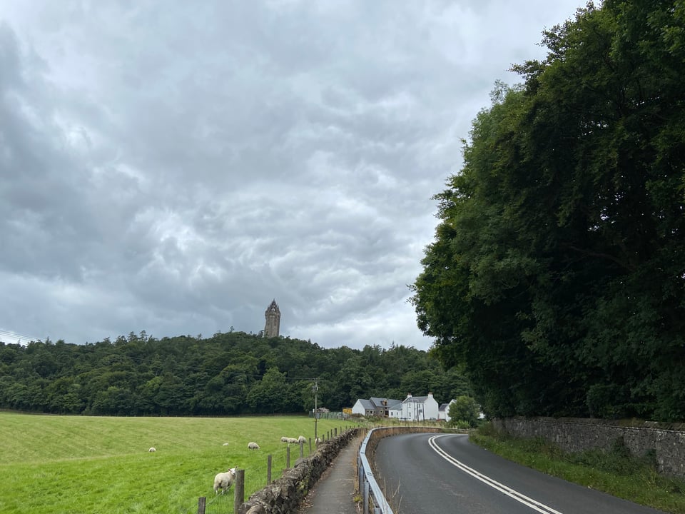 The Wallace Monument, just outside Stirling, seen from the road a little to the East.