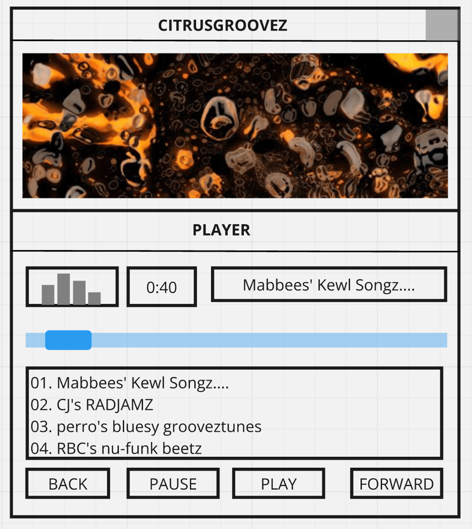 Mockup of a media player, called 'CitrusGroovez'