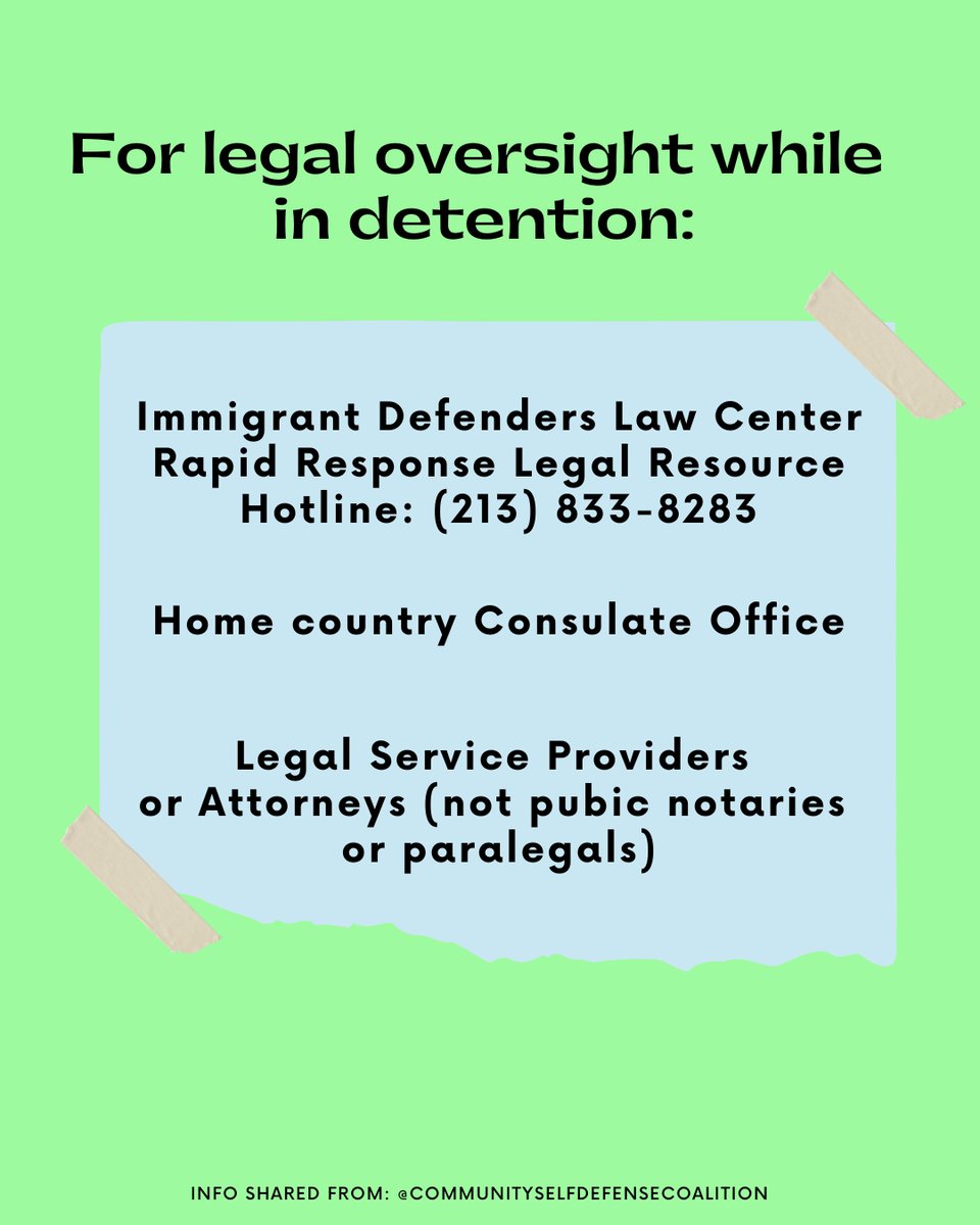 Picture of a flyer saying to call the Immigrant Defenders Law Center Rapid Response Legal Resource Hotline at 213-833-8283
