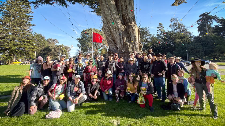 You can see some of the yellow zines in hand!