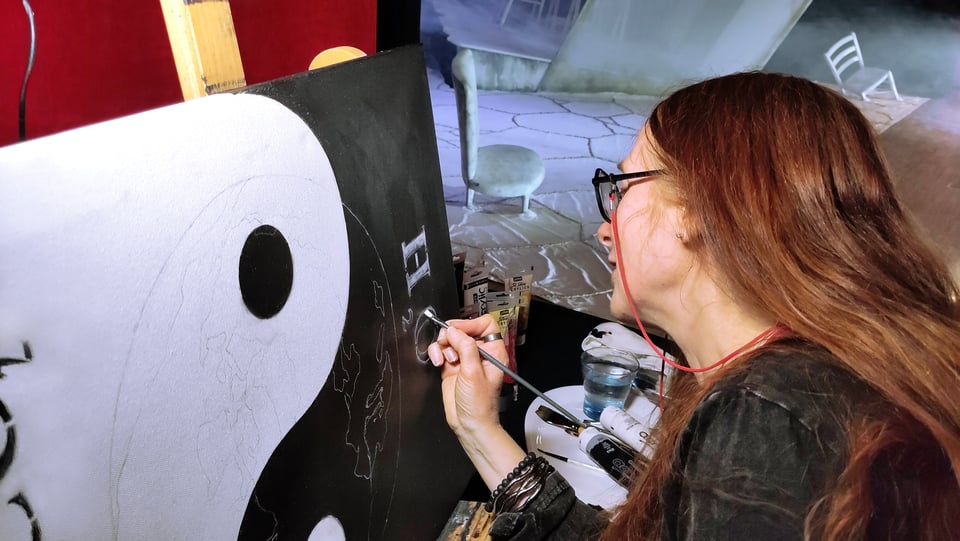 Live painting durante lo spettacolo L'Altro Mondo presso Teatro Il Mulino